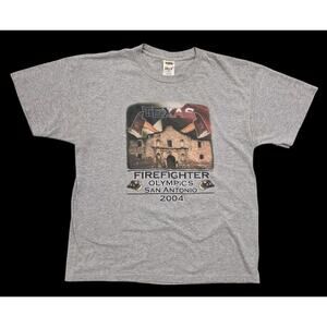 Vtg Texas Firefighter Olympics Shirt Y2K 2004 San Antonio Gray Graphic Tee Large